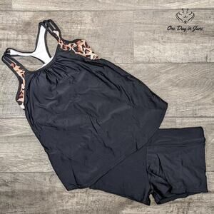 Yonique Double Up Boy Short Tankini Swimsuit Size M